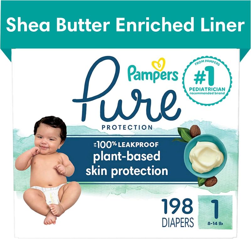 Photo 1 of Pampers Pure Protection Diapers - Size 1, One Month Supply (198 Count), Hypoallergenic Premium Disposable Baby Diapers