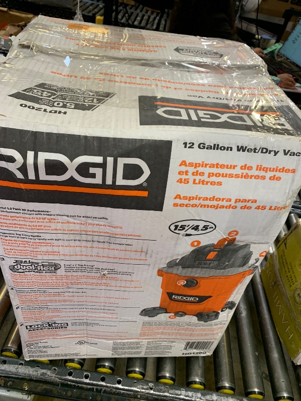 Photo 3 of RIDGID 12 Gallon 5.0 Peak HP NXT Shop Vac Wet Dry Vacuum with General Debris Filter, Locking Hose and Accessory Attachments