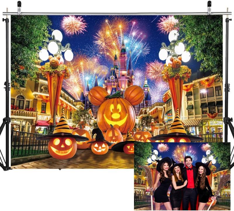 Photo 1 of 10X8FT Halloween Theme Photography Backdrop Night Street Terror Pumpkin Background Castle Fireworks Halloween Party Decoration Banner DH-713
