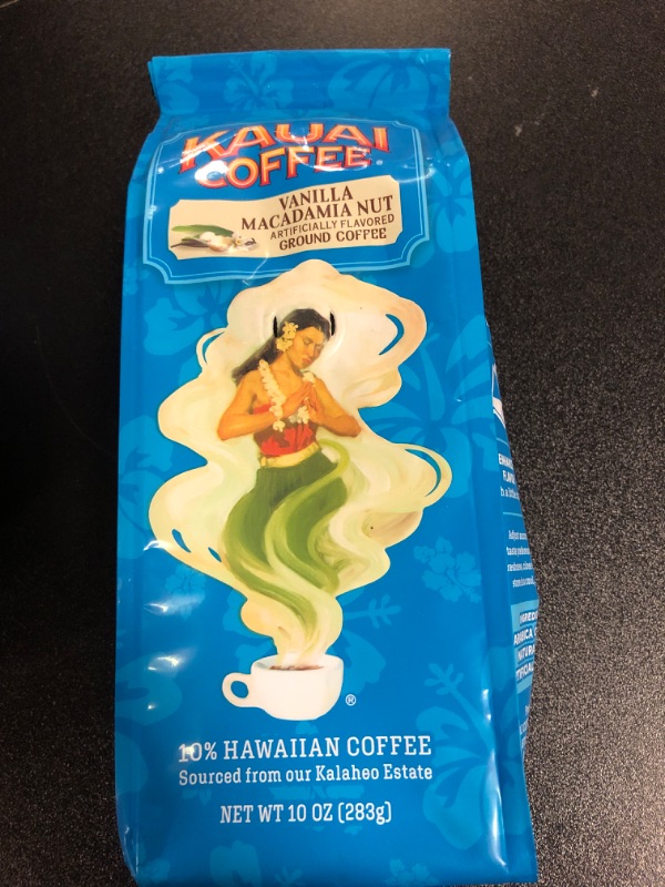 Photo 2 of Kauai Hawaiian Ground Coffee, Vanilla Macadamia Nut Flavor - Gourmet Arabica Coffee From Hawaii's Largest Grower, Smooth, Delicious Flavor and Amazing Aroma - 10 Ounce Vanilla Macadamia Nut 10 Ounce (Pack of 1) bb 0714 2025