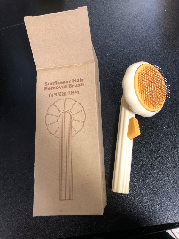 Photo 2 of Self-Cleaning Brush for Cat Grooming - Remove Tangles, Loose Hair from Long and Short Haired Cats, with Release Button (Yellow)