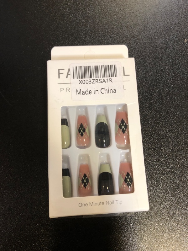 Photo 2 of green ! Rilafuvu 24Pcs Medium Press on Nails Checkered Pattern Fake Nails False NailsFrench Acrylic Nails