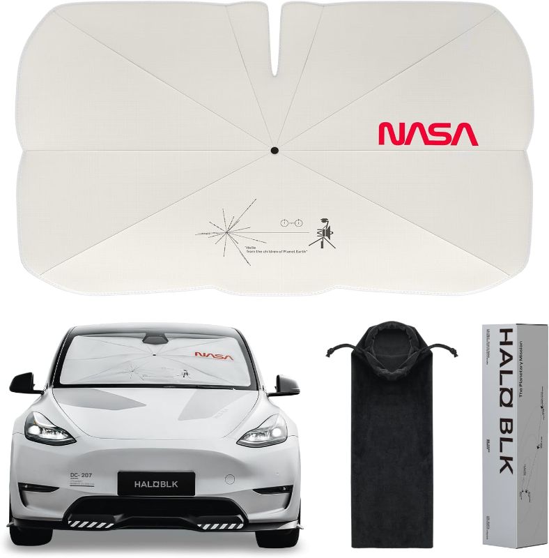 Photo 1 of HALOBLK Reinforced Triple-Coated Windshield Sunshade Umbrella of The NASA Voyager-2 Mission Edition Designed for Tesla Model Y Model 3
