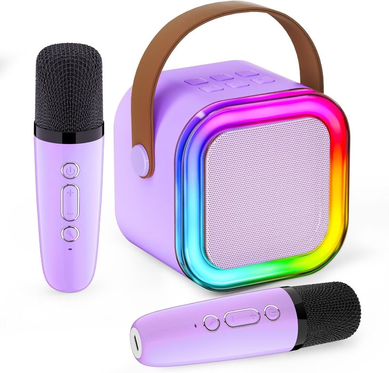 Photo 1 of Mini Karaoke Machine for Kids, Christmas Birthday Gifts for Girls Boys Toy 4, 5, 6, 7, 8, 9, 10, 12+, Portable Bluetooth Speaker with 2 Wireless Mics, Karafun Premium Songs for All Ages(Purple)
