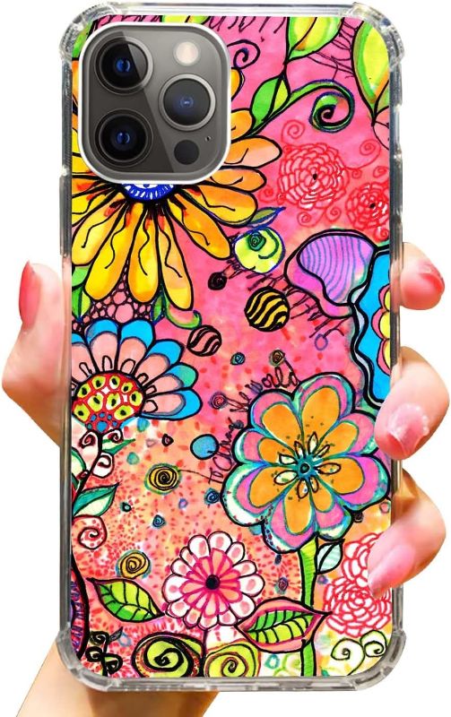 Photo 1 of 70s Hippie Psychedelic Flowers Phone Case for iPhone 16 Pro Max, Pink Yellow Flower Painting Cover for Women Men Girls Boys for iPhone 16 Pro Max, Trendy Design TPU Bumper Cover Case
