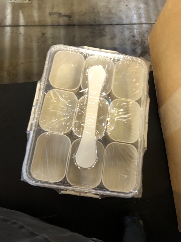 Photo 1 of Krismax Snackle Box Container, Portable Snack Box 9 Compartment Divided Serving Tray with Lid & Handle, Clear Snack Charcuterie Platter for Travel Candy Party Fruit Salad+ 