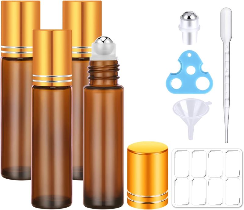 Photo 1 of 48 Pack, Essential Oil Roller Bottles, Amber Glass Roller Balls for Essential Oils, 10ml Empty Rollerball Bottles for Travel Refillable Roll on Perfume Bottles with Caps
