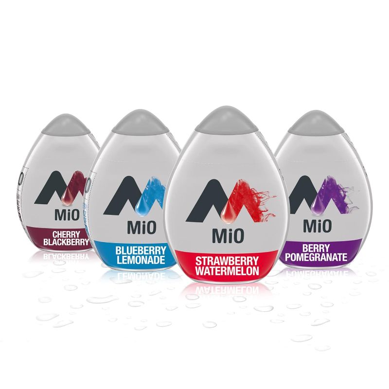 Photo 1 of MiO Cherry Blackberry, Blueberry Lemonade, Strawberry Watermelon & Berry Pomegranate Naturally Flavored Liquid Water Enhancer Variety Pack, 4 ct Pack, 1.62 fl oz Bottles DEC 21 2025