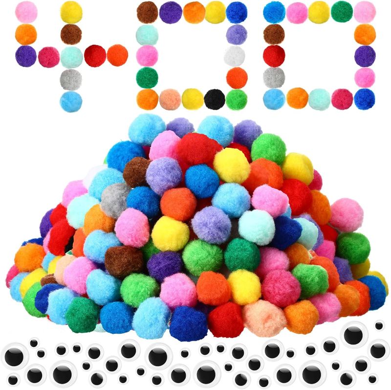 Photo 1 of Poen 400 Pcs Pom Poms with Wiggle Eyes 1.5 Inch Colorful Craft Pompoms Fuzzy Pom Poms Balls for DIY Creative Crafts Decorations Craft Project
