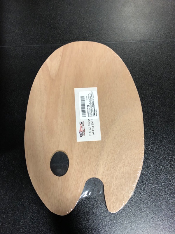 Photo 1 of U.S. Art Supply 8" x 12" Large Wooden Oval-Shaped Artist Painting Palette with Thumb Hole - Wood Paint Color Mixing Tray - Easy Clean, Mix Acrylic, Oil, Watercolor - Art Students