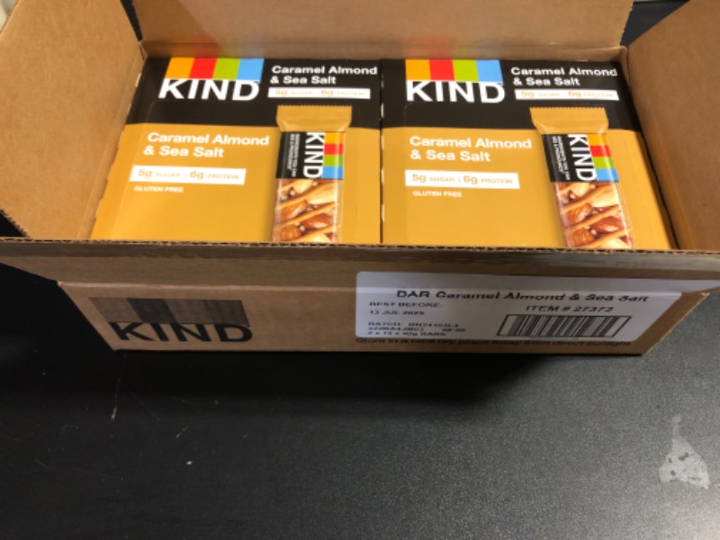 Photo 2 of KIND Bars, Caramel Almond & Sea Salt, Healthy Snacks, Gluten Free, Low Sugar, 6g Protein, 24 Count EXP JULY 13 2025