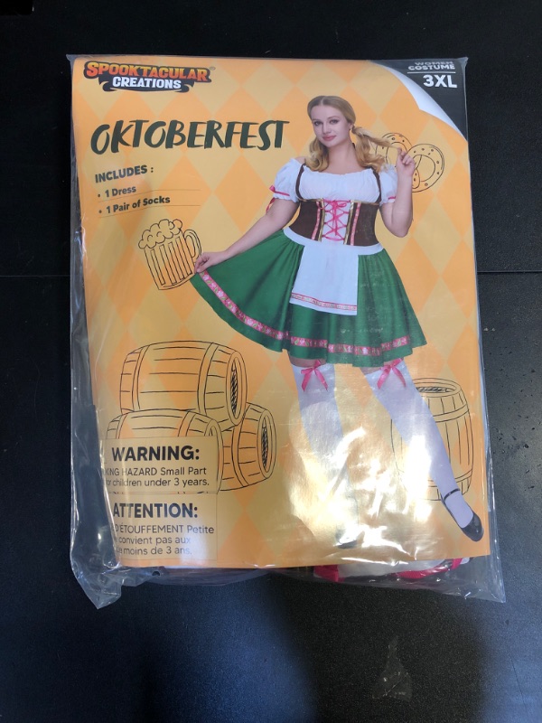 Photo 2 of Spooktacular Creations Plus Size Halloween Costumes, Green Traditional Oktoberfest Dress with Thigh High Stockings Costume for Adult Halloween Party Cosplay-3XL