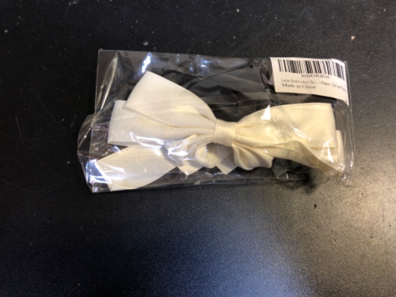 Photo 1 of Large Hair Ribbons and Barrettes Set - 2 PCS Bow Ribbons, Hair Bows, Hair Clips (Beige Black)