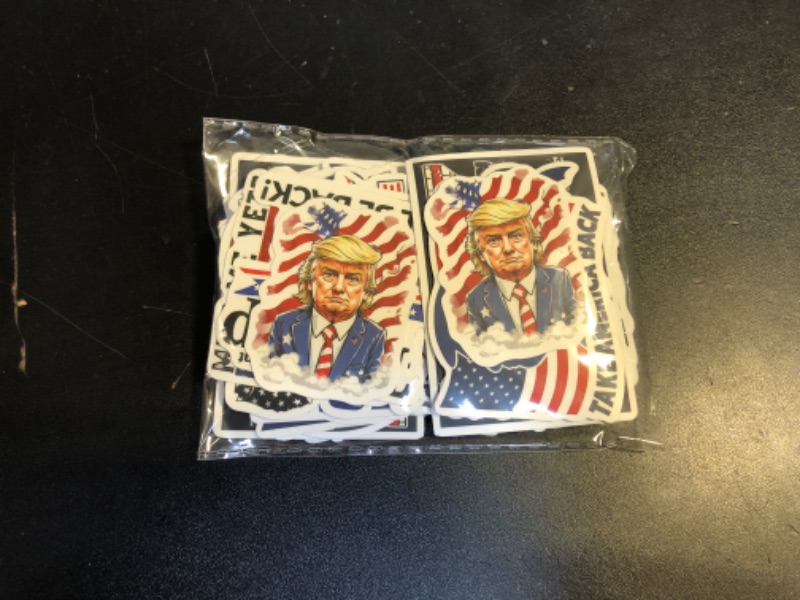 Photo 2 of 100pcs Donald Trump Stickers, Trump 2024 Stickers Trump Merchandise USA Flag Decals American Flag Aesthetic Vinyl Waterproof Stickers for Laotop Water Bottle Phone Luggage Skateboard…