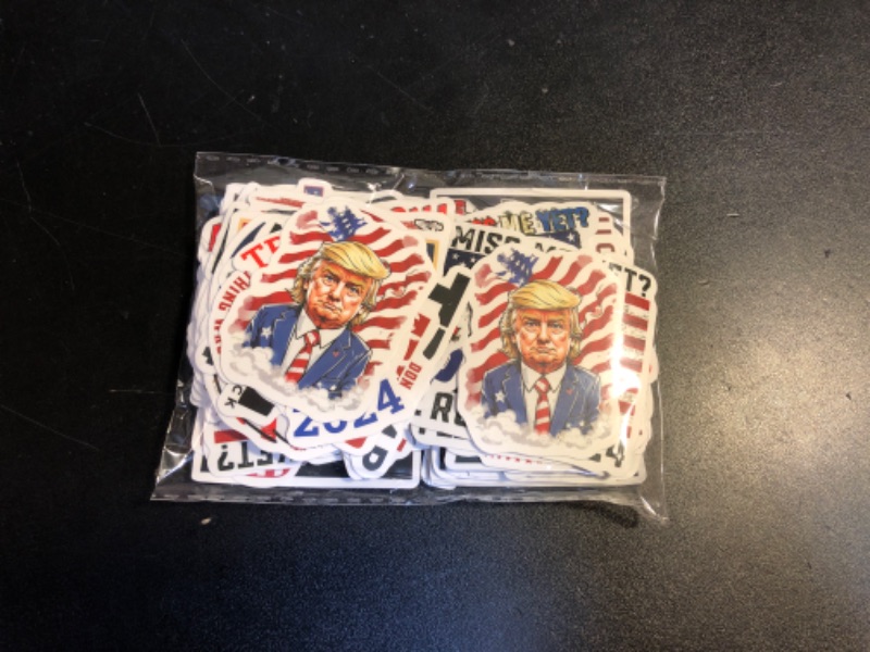 Photo 2 of 100pcs Donald Trump Stickers, Trump 2024 Stickers Trump Merchandise USA Flag Decals American Flag Aesthetic Vinyl Waterproof Stickers for Laotop Water Bottle Phone Luggage Skateboard…