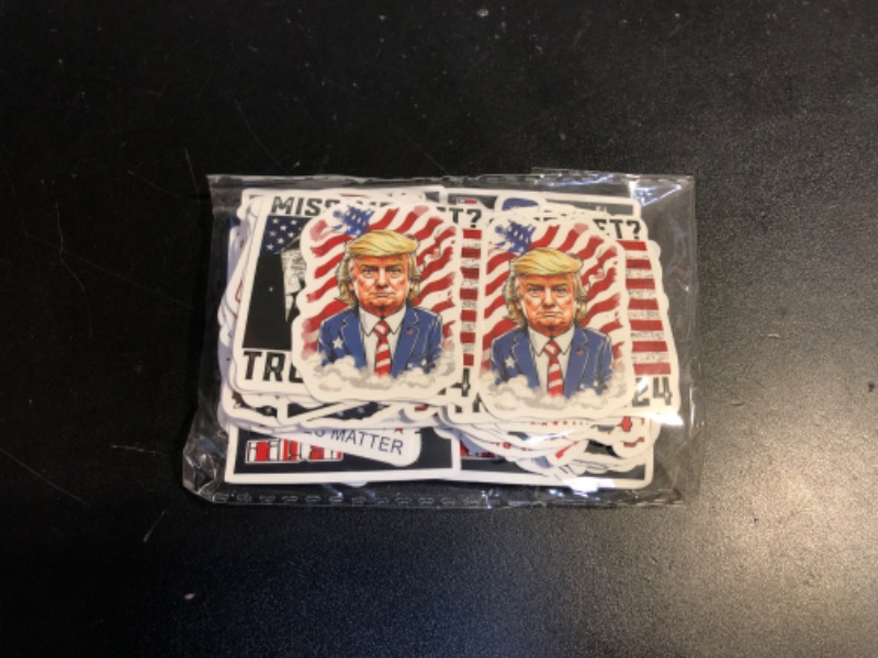 Photo 2 of 100pcs Donald Trump Stickers, Trump 2024 Stickers Trump Merchandise USA Flag Decals American Flag Aesthetic Vinyl Waterproof Stickers for Laotop Water Bottle Phone Luggage Skateboard…