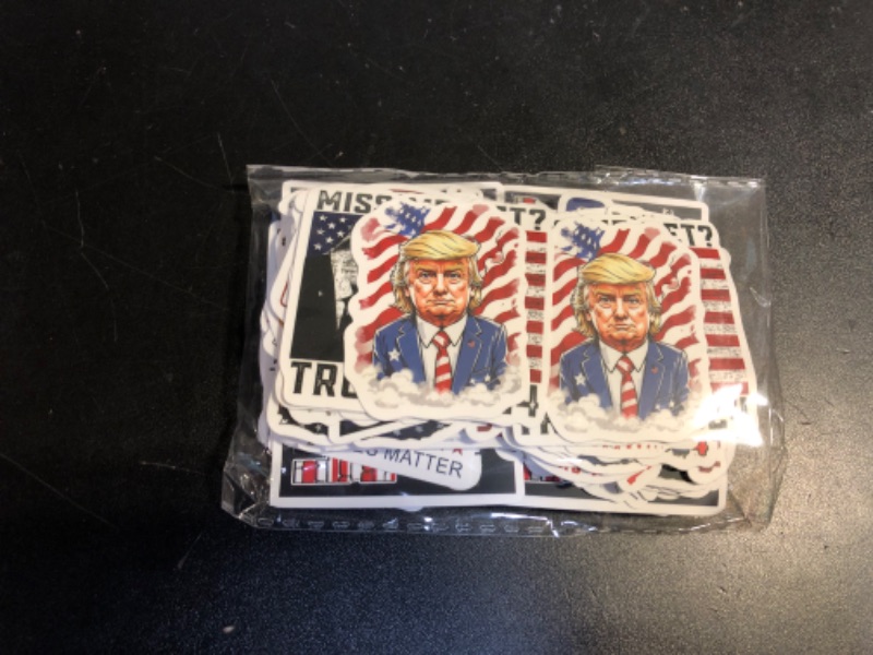 Photo 2 of 100pcs Donald Trump Stickers, Trump 2024 Stickers Trump Merchandise USA Flag Decals American Flag Aesthetic Vinyl Waterproof Stickers for Laotop Water Bottle Phone Luggage Skateboard…