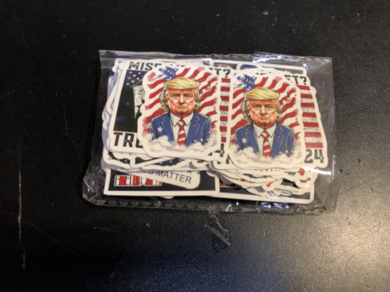 Photo 2 of 100pcs Donald Trump Stickers, Trump 2024 Stickers Trump Merchandise USA Flag Decals American Flag Aesthetic Vinyl Waterproof Stickers for Laotop Water Bottle Phone Luggage Skateboard…