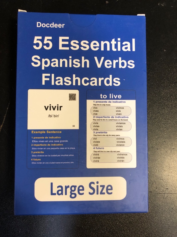 Photo 2 of Spanish Verbs: 55 Spanish Essential Verbs Flash Cards Conjugated Through 4 Tenses