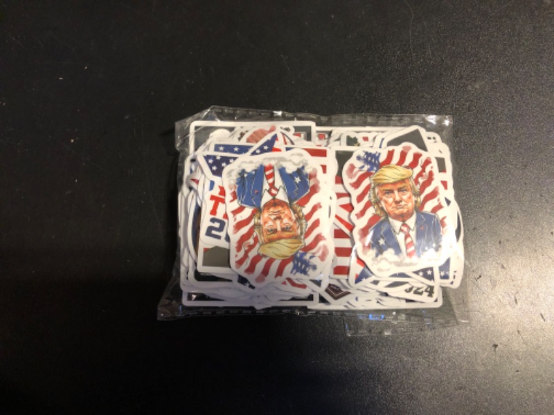 Photo 2 of 100pcs Donald Trump Stickers, Trump 2024 Stickers Trump Merchandise USA Flag Decals American Flag Aesthetic Vinyl Waterproof Stickers for Laotop Water Bottle Phone Luggage Skateboard…