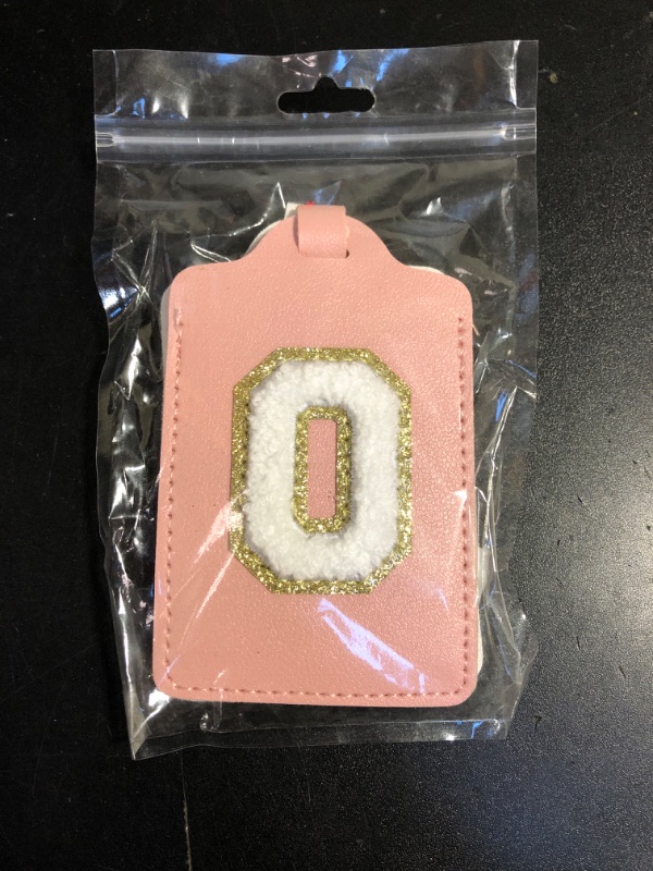 Photo 2 of 2 Pcs Personalized Initial Luggage Tag, Cute Chenille Letter Luggage Tags for Suitcases PU Leather Bag Tags for Luggage, Waterproof Luggage Identifiers for Suitcases Suitcase Tags for Girls(Letter O)