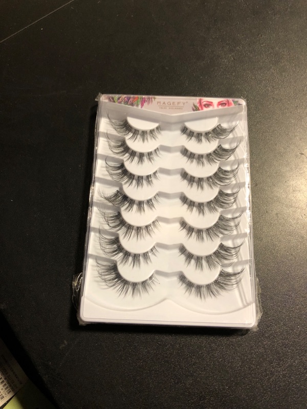 Photo 2 of MAGEFY Eyelashes, Fluffy Cat Eye Lashes Wispy Reusable Soft Lashes that Look Like Extensions, 7 Pairs Pack Clear Band Fake Eyelashes