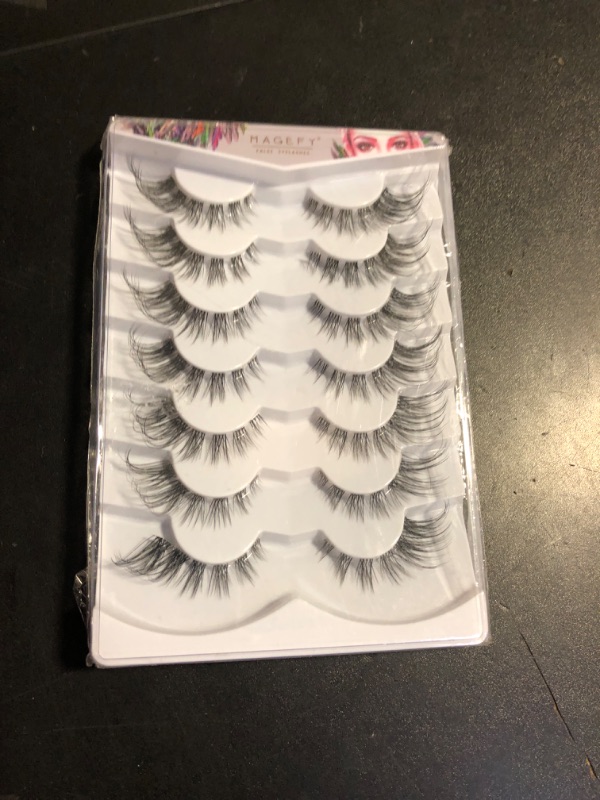 Photo 2 of MAGEFY Eyelashes, Fluffy Cat Eye Lashes Wispy Reusable Soft Lashes that Look Like Extensions, 7 Pairs Pack Clear Band Fake Eyelashes