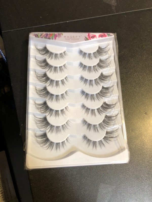 Photo 2 of MAGEFY Eyelashes, Fluffy Cat Eye Lashes Wispy Reusable Soft Lashes that Look Like Extensions, 7 Pairs Pack Clear Band Fake Eyelashes