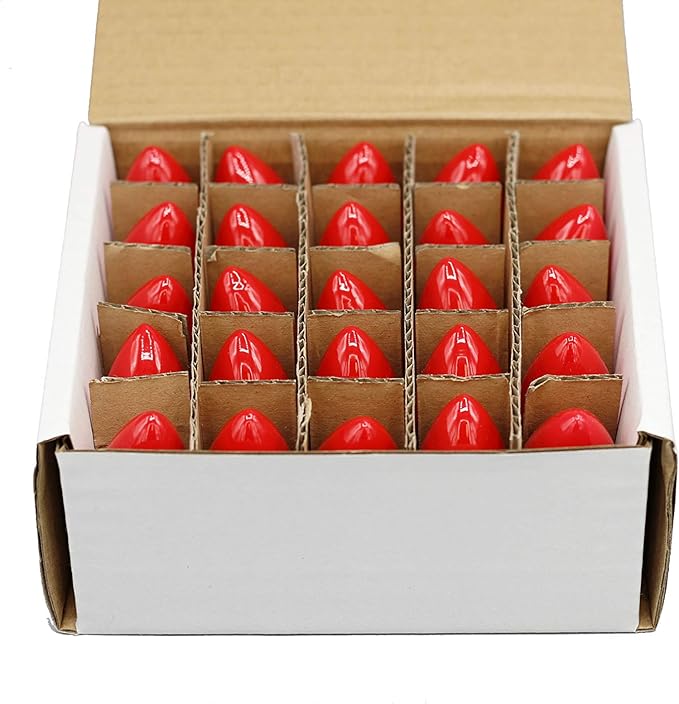 Photo 1 of Creative Hobbies® Box of 25 Light Bulbs, Ceramic Opaque Red, Steady Burning, 7 Watt, C7 Candelabra Base -Great for Night Lights, Decorative Lights and Christmas Strings
