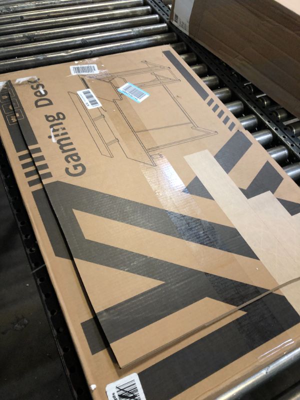 Photo 1 of MOTPK Small Gaming Desk with LED Lights & Power Outlets, 39 Inch L Shaped Gaming Computer Desk with Storage Shelf, Gamer Desk with Monitor Stand, PC Gaming Table with Carbon Fiber Texture, Black