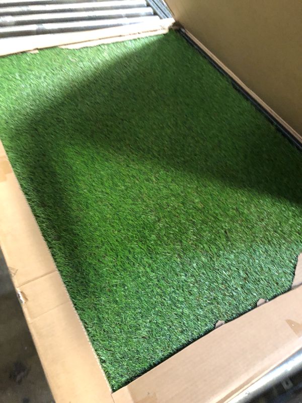 Photo 3 of MEEXPAWS Dog Grass Pee Pads for Dogs with Tray | Extra Large 45×34 in | 2× Dog Artificial Grass Pads Replacement| Rapid Drainage | Indoor Dog Litter Box | Hemmed Edge