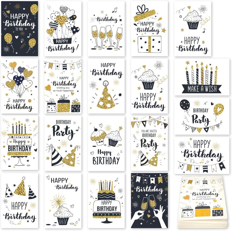 Photo 1 of Birthday Cards Bulk, 120 Happy Birthday Cards Bulk With Envelopes, 4x6 Inches, 20 Unique Blackgold Design