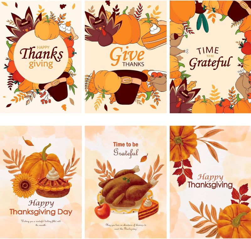 Photo 1 of Thanksgiving Cards with Envelopes & Stickers, Classic Designs Fall Cards, Thanksgiving Cards Bulk for Thanksgiving Parties, Happy Harvest and Fall Gifts (6 Designs 24 cards, 5x7 Inches)
