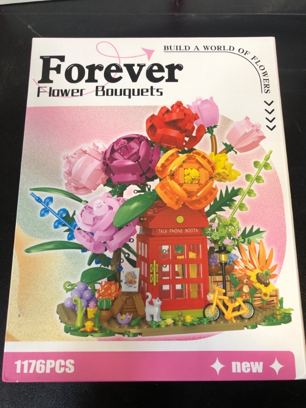 Photo 2 of Sopu Flower Bouquet Building Kit Bonsai Rose Fowers, Artificial Flowers Building Blocks Set, Valentines Day Gifts for Him Her, Birthday Gifts Valentines Gifts for Her Women (Telephone Booth Flower)