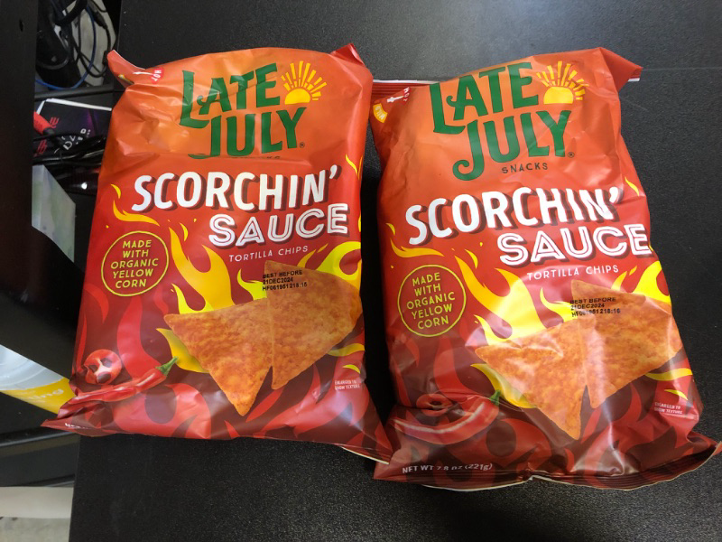 Photo 2 of 2 Late July Snacks, Scorchin' Sauce Corn Tortilla Chips, 7.8 Oz. Bag EXP DEC 21 2024