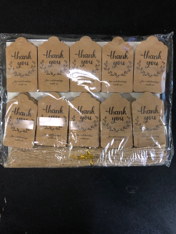 Photo 2 of VGOODALL 200PCS Thank You Tags, Brown Paper Tags Gift Tags with Strings Hanging Label for Wedding Bridal Party Baby Shower