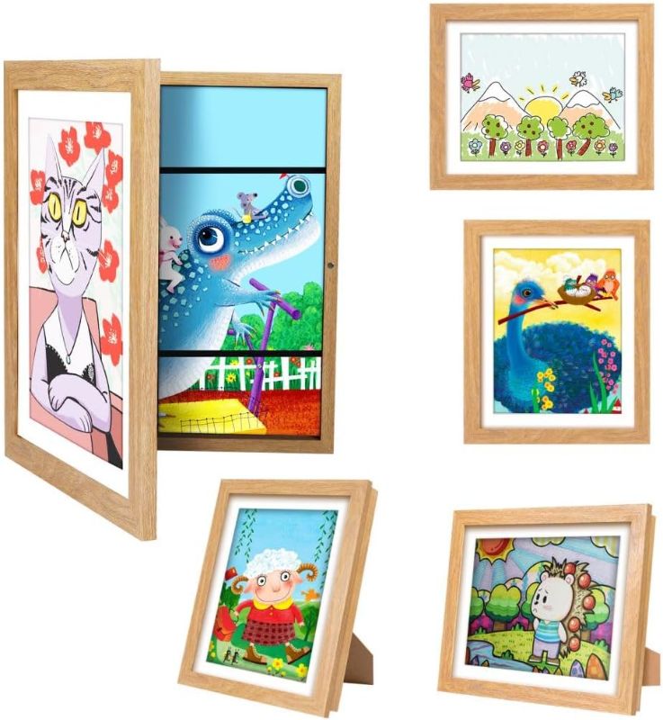 Photo 1 of [2-Pack]Kids Art Frames,10x12.5 Front Opening Kids Artwork Frames Changeable, Display 8.5x11 or 9x12 With Mat,Holds 50 Pcs,for 3D Picture,A4 Artwork,Crafts,Childrens Drawing,Art Projects Storage-Wood
