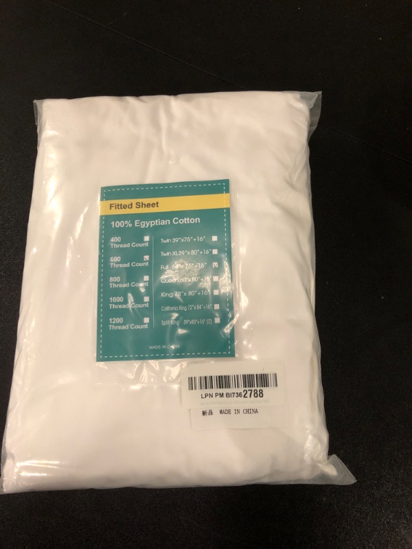 Photo 1 of 100% Egyptian Cotton Fitted Sheet Full Size White, 600 Thread Count, 8-16" Deep Pocket Sheet, Soft & Elastic Sateen Weave Bottom Sheet for Hotel & Home (White, 1 Pack Fitted Sheet Only, Full)