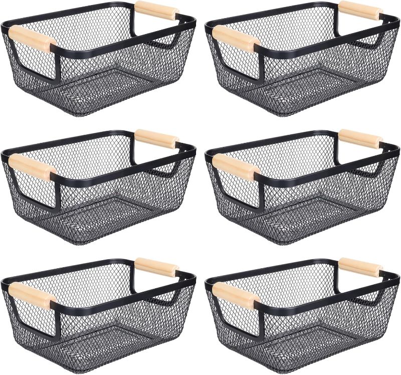 Photo 1 of 
6Pack Black Wire Basket with Wooden Handle,Storage Bins for Pantry,Metal Mesh Basket for Kitchen Organization,Snack Basket Organizer for Home Cabinet Closet...