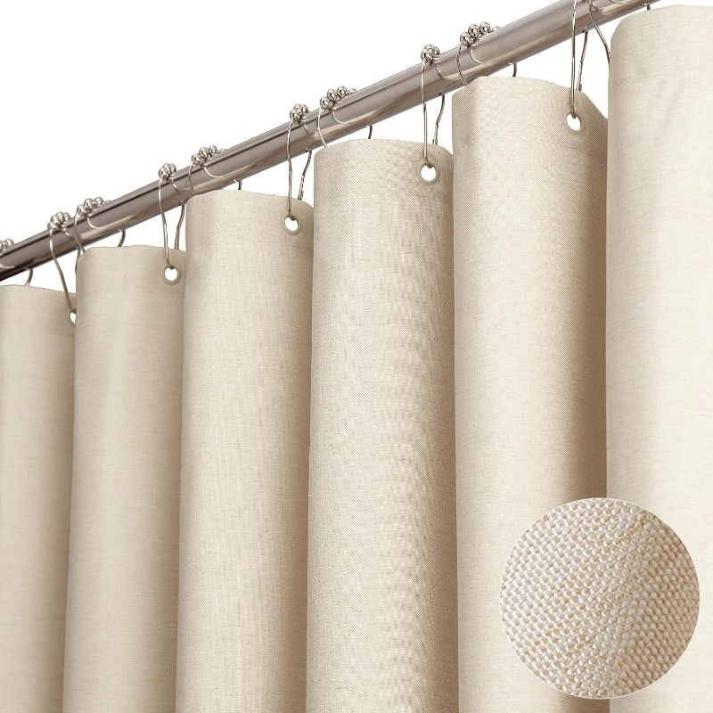 Photo 1 of BTTN Extra Long Fabric Shower Curtain, 84 Inch Linen Textured Heavy Duty Cloth Shower Curtain Set with 12 Plastic Hooks, Large Hotel Luxury Polyester Shower Curtains for Bathroom(72"x84", Beige/Cream)
