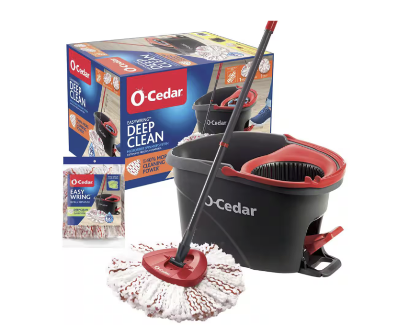 Photo 1 of O-Cedar EasyWring Deep Clean Microfiber Spin Mop with Bucket System and 1 Extra Mop Head Refill
