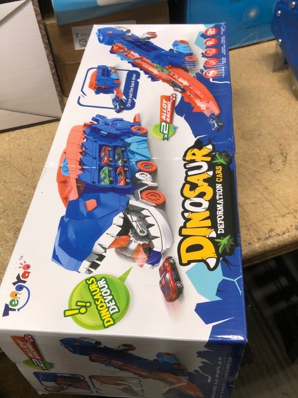 Photo 1 of 11 in 1 Dinosaur Toys for 3-7, Dinosaur Transport Truck with 8 Metal Cars, City Dinosaur Ultimate Hauler Track Toy, Transforms into Stomping Standing Dinosaur Toddler Toys Gifts for Kids Ages 3+