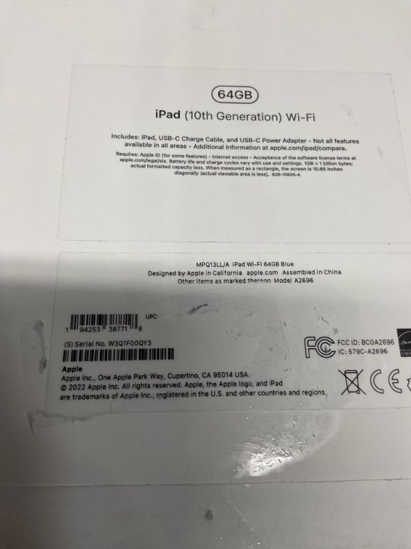 Photo 1 of Apple iPad (10th Generation): with A14 Bionic chip, 10.9-inch Liquid Retina Display, 64GB, Wi-Fi 6, 12MP front/12MP Back Camera, Touch ID, All-Day Battery Life – Blue***FACTORY SEALED**