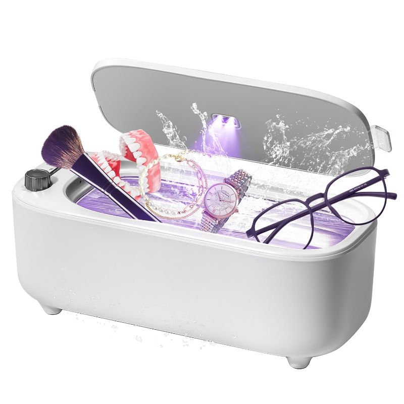 Photo 1 of (USED/FAIR) (style varying) Ultrasonic Jewelry Cleaner with UV – 47kHz Professional Ultrasonic Cleaner Machine with 4 Cleaning Modes for Jewelry, Eyeglasses, Watch Strap, Dentures, Retainers & More – White
