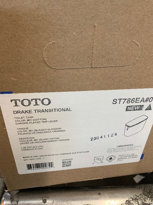 Photo 1 of TOTO Drake Transitional 1.28 GPF Toilet Tank with WASHLET+ Auto Flush Compatibility, Cotton White - ST786EA#01