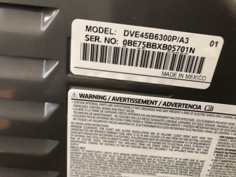 Photo 1 of *****MISSING POWER CORD*********
Samsung 7.5-Cu. Feet Stackable Steam Cycle Vented Electric Dryer ( Platinum