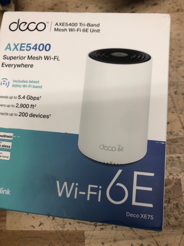 Photo 1 of TP-Link Deco AXE5400 Tri-Band WiFi 6E Mesh System(Deco XE75) - Covers up to 2900 Sq.Ft, Replaces WiFi Router and Extender, AI-Driven Mesh, New 6GHz Band, 1-Pack