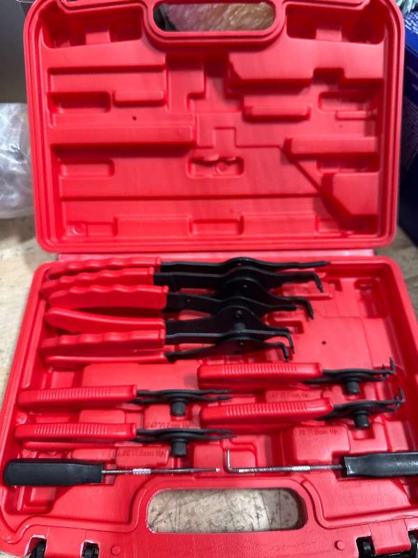 Photo 1 of Snap Ring Plier Set Heavy Duty Long Reach Snap Ring Plier Set With Case 11pc Retaining Ring Pliers Set Mechanics Circlips Auto Tool Internal External Pliers for Car Trunk Motorcycle