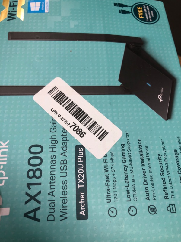Photo 1 of TP-Link WiFi 6 USB Adapter for Desktop PC - (Archer TX20U Plus) AX1800 Wireless Network Adapter with 2.4GHz, 5GHz, High Gain Dual Band 5dBi Antenna, WPA3, Supports Windows 11/10