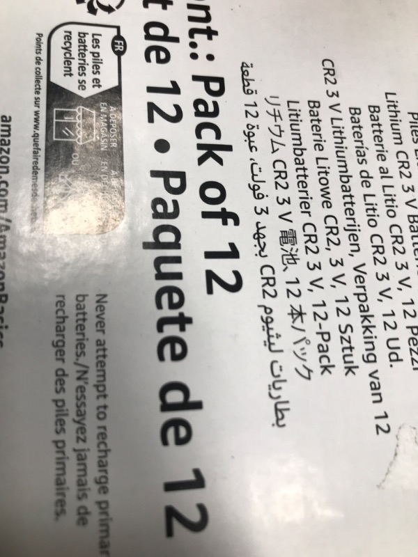Photo 1 of Amazon Basics Non-Rechargeable CR2 Lithium Batteries, 3 Volt, Long Lasting Power, Low Self-Discharge Rate, 12 Count